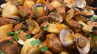 Carne de Porco à Alentejana  Portuguese Dish with Pork Clams and Potatoes [upl. by Tihor]