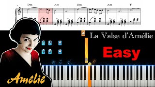 La Valse dAmélie  Yann Tiersen Easy piano tutorial  sheet music [upl. by Tripp]