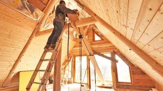 Off Grid LOG CABIN Build  Lifting Heavy Floor Joists to the Loft S3 Ep6 [upl. by Wolgast189]