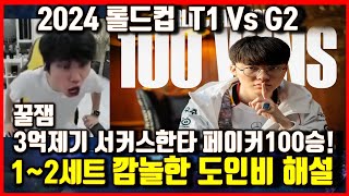 T1 Vs G2 롤드컵 아이C 도인비해설해외반응 티원 서커스한타 3억제기 역전 페이커월즈 100승 8강진출 월드챔피언십 Worlds2024 [upl. by Eybbob]