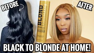 BLACK TO BLONDE HAIR TRANSFORMATION  Bleach Black Hair Blonde With No Damage feat UNice [upl. by Harutak]