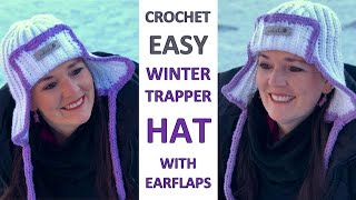 Crochet EASY TRAPPER HAT with EARFLAPS TRENDY WINTER HAT for beginners free written pattern [upl. by Aekin278]