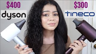 DYSON VS TINECO BLOWDRYERS amp TESTING KERASTASE HAIR PRODUCTS ON CURLY HAIR [upl. by Elda]