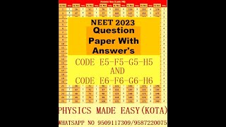 FOR STUDENTS APPEARING NEET 2024 OLD PAPER NEET 2023 CODE E5 H5 AND E6  H6 QUESTION WITH KEY  1 [upl. by Kcirdek]