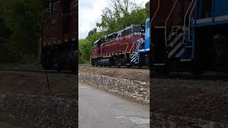 TVRM 5109 GP38 2 amp GATX 2005 GP38 idling in Copperhill TN Hiwasse River Scenic Railroad 91424 [upl. by Kalb148]