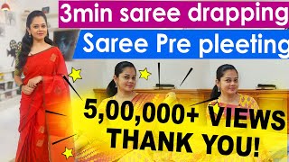 How to pre pleet saree  drape saree in 3mins [upl. by Hsirt]