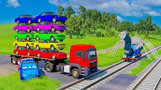 TRANSPORTING PIXAR CARS amp FRUITS WITH COLORED amp JOHN DEERE vs CLAAS vs TRACTORS  BeamNGdrive [upl. by Avram847]