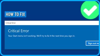 How to Fix Critical Error Start Menu and Cortana Arent Working in Windows 1011 [upl. by Trescha]