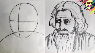 Rabindranath Tagore Easy Step by step Drawing with pencil [upl. by Alves]