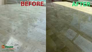 Travertine Table Restoration Honing and Polishing [upl. by Hanschen]