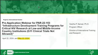 Preapplication webinar for Fogarty G11 Program May 2024 [upl. by Lahcsap]