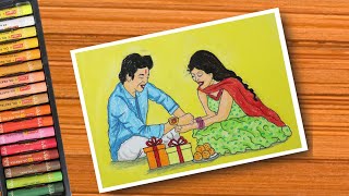 Raksha Bandhan drawing time lapse  raksha bandhan drawing with oil pastels [upl. by Aiuqcaj]