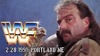 WWF Portland ME February 28th 1991 Results Steel Cage Jake Roberts vs Earthquake [upl. by Pliske]