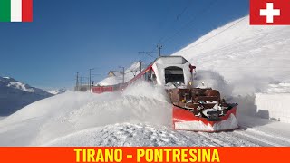 Winter Cab Ride Tirano  Pontresina Rhaetian Railway Bernina railway line  Switzerland Italy 4K [upl. by Otrebla]