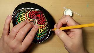 EASY Dot Art Stone Painting Using ONLY a Qtip amp Pencil FULL TUTORIAL Rainbow Heart [upl. by Osmo]