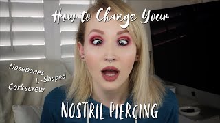 HOW TO CHANGE YOUR NOSTRIL PIERCING  Nosebone LShaped amp Corkscrew [upl. by Sirc380]