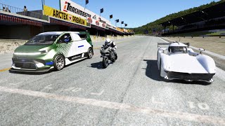 Kawasaki Ninja H2R Supercharged vs Ford Supervan 4 vs McMurtry Speirling at Old Spa [upl. by Anerul422]