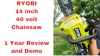 Ryobi 40 Volt 14 inch Chainsaw  1 Year Review and Demo [upl. by Bronny]