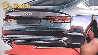 온스케치 CAR SKETCH  Audi A5 Rear quater view Sketch AD marker  Prisma Color [upl. by Nedloh]