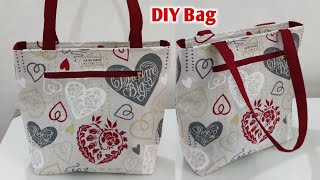 How to make tote bag  how to make cloth bags at home easy  shopping bag cutting and stitching [upl. by Ellenrad]