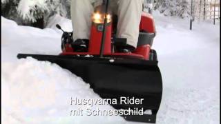 Husqvarna Rider Hochgrasmähwerk Schneeschild Kehrmaschine Schneefräse Anbaugeräte [upl. by Atiuqin281]