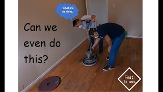 Sanding and staining floors Can we do it Part 1 [upl. by Ardnak828]