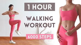 1 HOUR WALKING WORKOUT  6000 Steps Full Body Fat Burn Cardio NO Repeat NO Jumping At Home [upl. by Hukill]