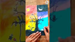 Day And Night Tree 🌳 Beautiful 😍✨ Scenery Drawing with Oil Pastels shorts [upl. by Niwre159]