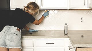 budgetfriendly subway tiles but make it herringbone  SINGLE MOM DIARIES  kitchen reno diy vlog [upl. by Bouchard222]