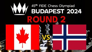 Canada vs Norway  45th Chess Olympiad 2024  Round 2 [upl. by Anail]