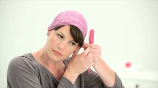 Hair Loss  How To Tie A Square Headscarf with a Fake Fringe  Cancer Hair Care [upl. by Euqilegna]