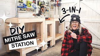 3IN1 DIY MITRE SAW STATION ON WHEELS  Perfect for tiny workshops IT MOVES [upl. by Wilmar564]