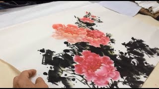 Zhu teaching to paint Peony painting in class painting [upl. by Ttelrats]