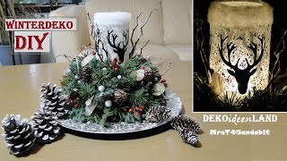 DIY Weihnachtsdeko Winterdeko Adventsgesteck  geeistes Windlicht Elch selber machen DekoideenLand [upl. by Yvette158]