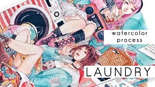 LAUNDRY Watercolor illustration [upl. by Nauqel]