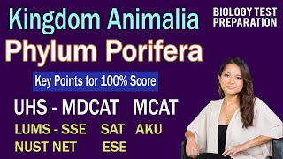 Entry Test preparation lesson Phylum Porifera for AKU MDCAT SSE SAT NET admission tests [upl. by Jochebed893]