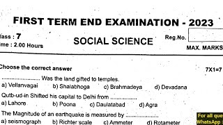 7th social science term 1 quarterly exam original question paper darmapuri dt 2023 2024 English medi [upl. by Grunberg]