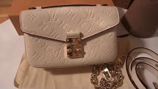 Unboxing Louis Vuitton Pochette Metis East West Empreinte Leather Cream🤍 [upl. by Liam]