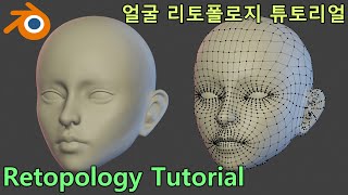 Blender TutorialHow to Retopology a Head블렌더 강의 얼굴 리토폴로지 튜토리얼 [upl. by Yvor]