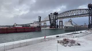 Great Lakes Freighter Saginaw in the Soo Lock Canal [upl. by Hatokad]