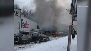 Video of fiery multivehicle crash on I81 in Schuylkill County [upl. by Cherise298]