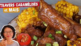 Travers de porc caramélisés avec maïs  Recette facile [upl. by Zeralda77]