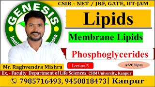 Membrane Lipids  Biochemistry  Lecture2  New online quotBatchquot for CSIR NETJRF  IITJAM [upl. by Einaoj]