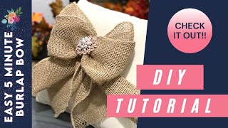 How to Make an Easy Five Minute Burlap Bow for any Occasion [upl. by Yorgerg]