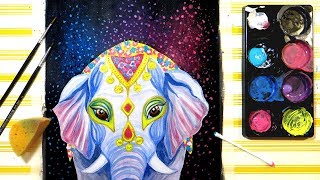 Holi Elephant Watercolor and Acrylic Mixed Media Painting Techniques for Beginners [upl. by Elag]