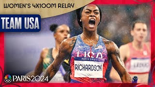 ShaCarri Richardson runs a SCORCHING anchor leg to clinch 4x100m gold for USA  Paris Olympics [upl. by Ahsiuqel]