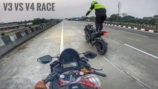 Friendly Drag race with V3 vs V4😂Top end V4🔥Wheelie MotoVlogerAnkur09 [upl. by Ynor]