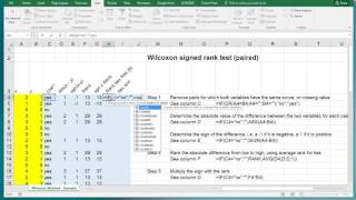 Excel  Wilcoxon signed rank test paired [upl. by Kizzee]