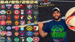 PALPITES DE FUTEBOL PARA HOJE 04 05 2024 SÁBADO 36 JOGOS  BILHETE PRONTO Caipora Análises e TIPs [upl. by Malinin128]