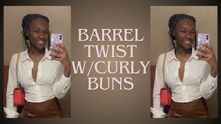 Barrel Twists with Curly Buns Tutorial  Loc Styles♡ [upl. by Vergos]